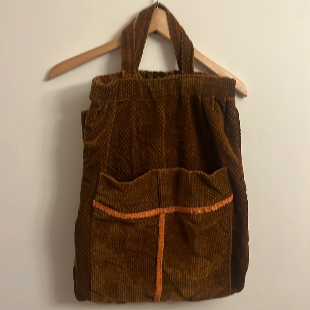 Corduroy Pocket Satchel Bag in Brown